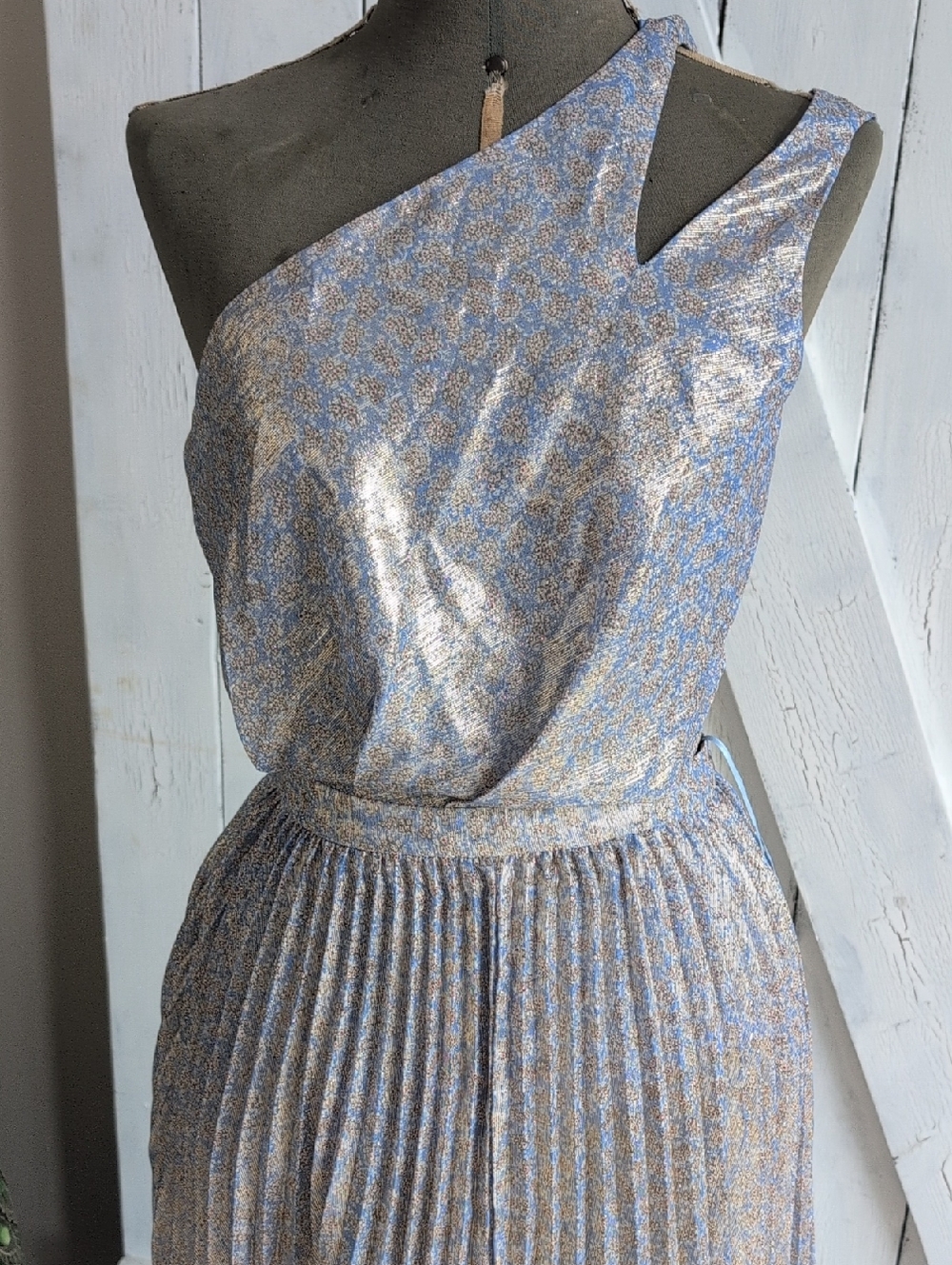 Ramy Brook Light Blue Metallic Pleated Dress - Picture 3 of 8